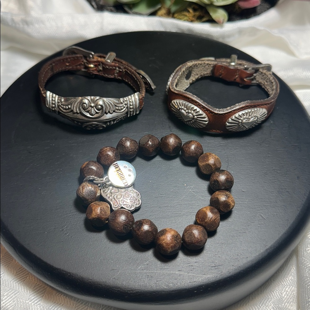 Brighton bracelets lot 1 Hamsa tigers eye & 2 vintage leather bracelets